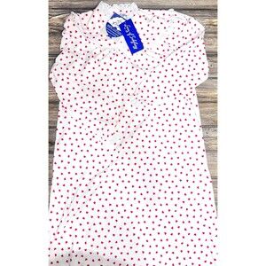 Lang Of Salzburg Nightgown Medium White Red Hearts NEW Flannel Cottagecore